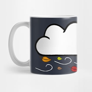 Windy Cloud Pattern With Fall Colored Leaves (Navy Blue) Mug